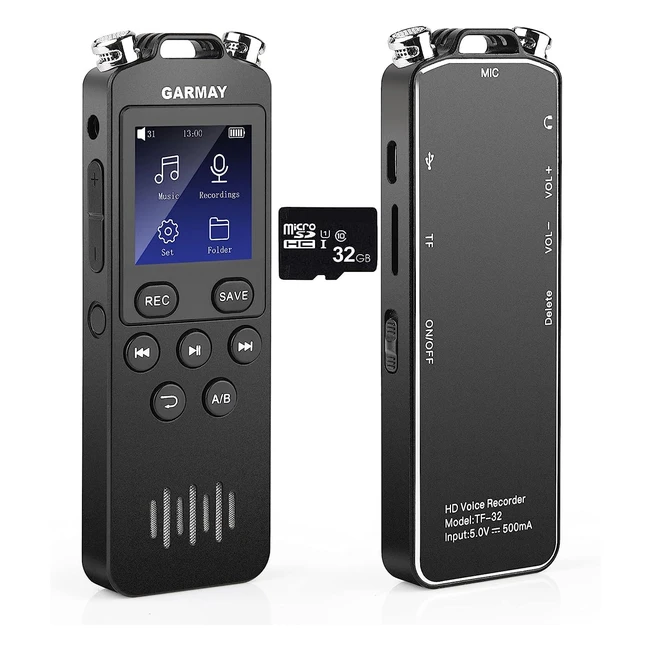 48GB Garmay Digital Voice Recorder - Upgraded 1536kbps - 3343 Hours Record Capacity - 32h Battery Time - Voice Activated Recorder with Noise Reduction - for Meeting Lecture