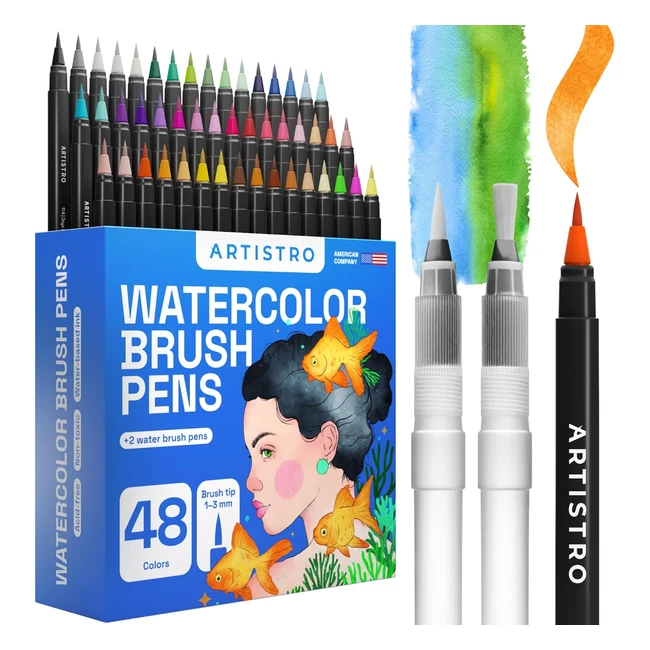 Pennarelli Acquerellabili Artistro 48 Colori - Set con 2 Penne Water Brush
