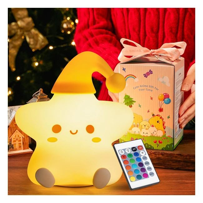 Cute Star Night Light for Kids - 16 Colors - Remote Control - Rechargeable - Perfect Christmas Gift