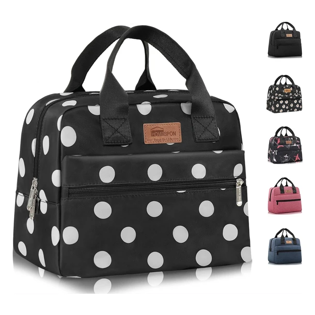 Homespon Insulated Lunch Bag - Large Capacity Tote for Work, Picnic, or Travel - Black Dots