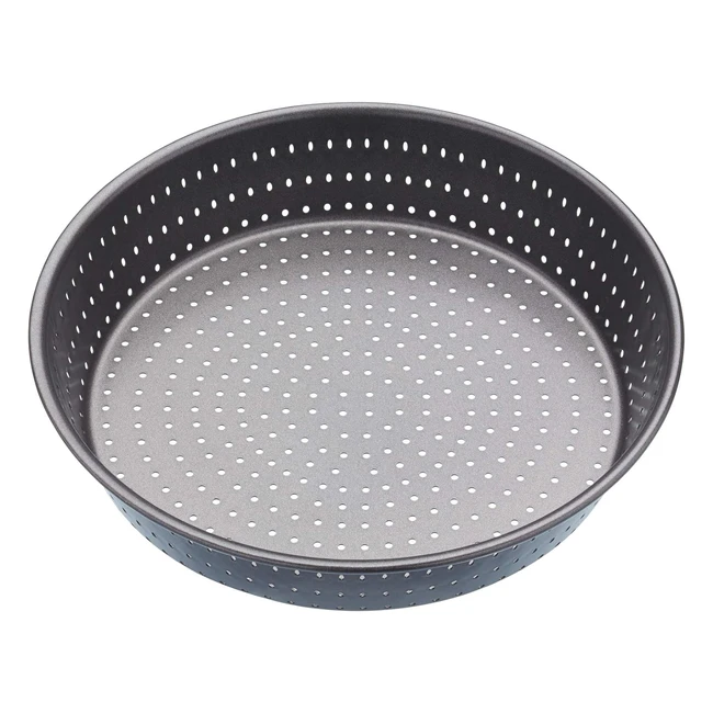 Crusty Bake 23cm Deep Perforated Pie Dish - Non-Stick Carbon Steel - Grey