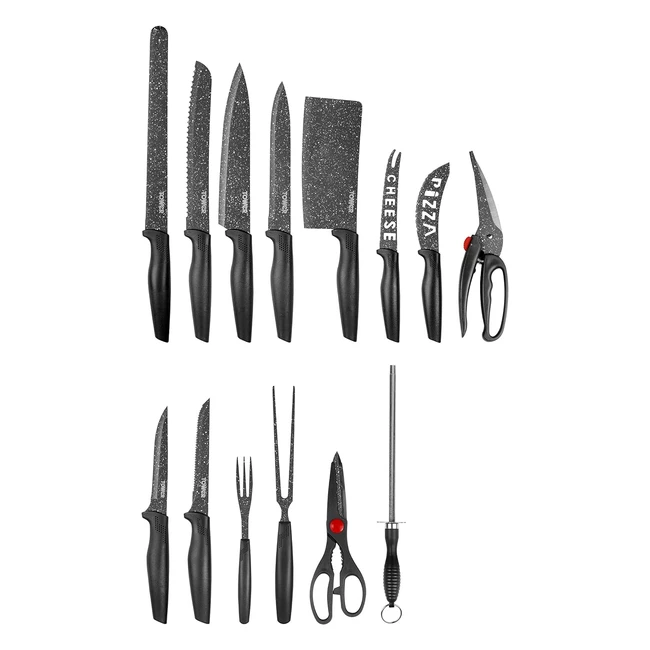 Tower T81521B Essentials 24 Piece Kitchen Knife Set - Stonecoated Stainless Stee