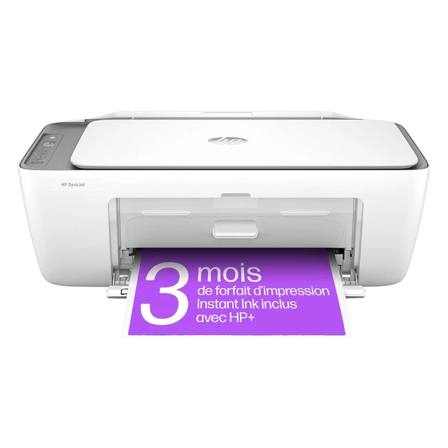 Imprimante HP DeskJet 2820e tout-en-un, jet d'encre couleur, 3 mois d'instant ink inclus, WiFi, argent/blanc