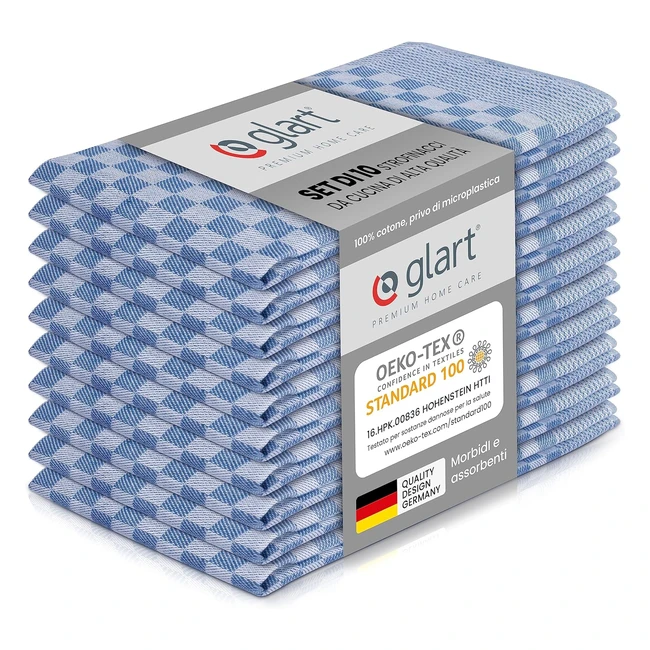 Glart 48SB - Set 10 Strofinacci Cucina 50x70 cm 100% Cotone Blu