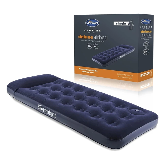 Silentnight Deluxe Airbed Single - Built-in Foot Pump - Camping - Packaging May Vary