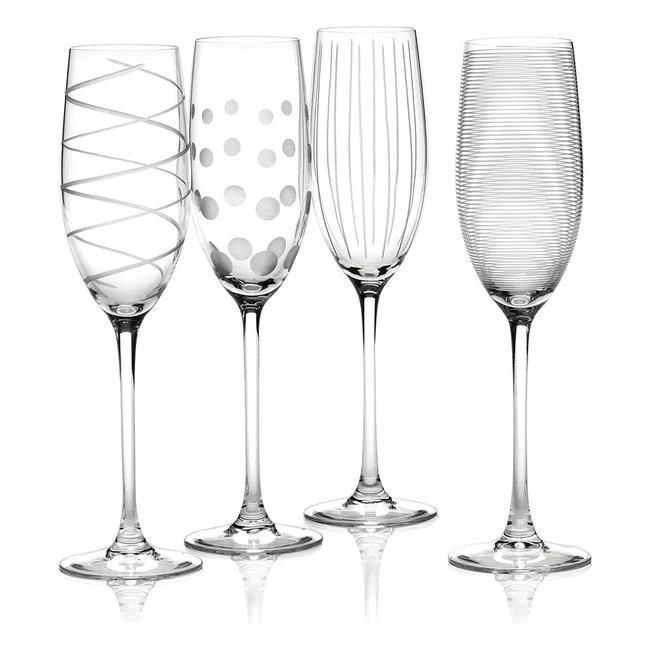 Mikasa Cheers Crystal Champagne Flutes - Set of 4, Quirky Designs, 250ml