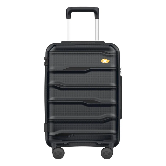 Leichter mgob Koffer Handgepäck aus Polypropylen, mit TSA-Schloss, 4 Rollen, 55x36x21cm, Schwarz