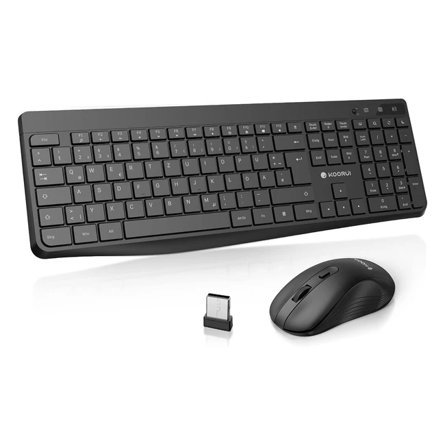 Koorui Wireless Tastatur & Maus QWERTZ 12 Funktionstasten 2.4 GHz für Windows macOS Linux Schwarz Batterie nicht enthalten für PC-Spiele