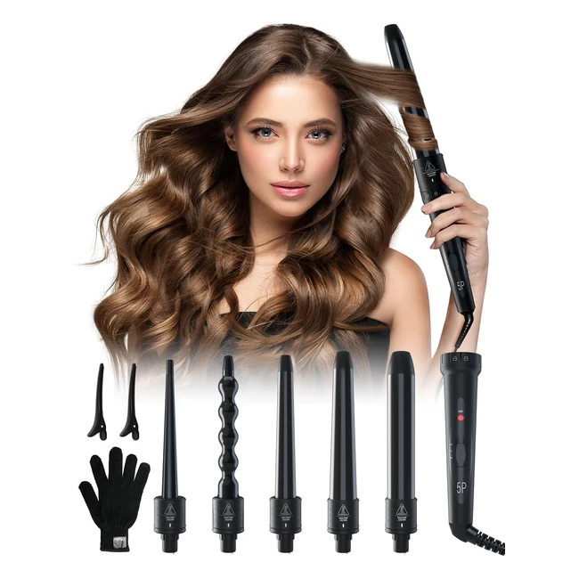 Ohuhu Upgraded 5 in 1 Curling Wand Set for Long/Short Hair | Ceramic Barrel | Anti-Scald Glove