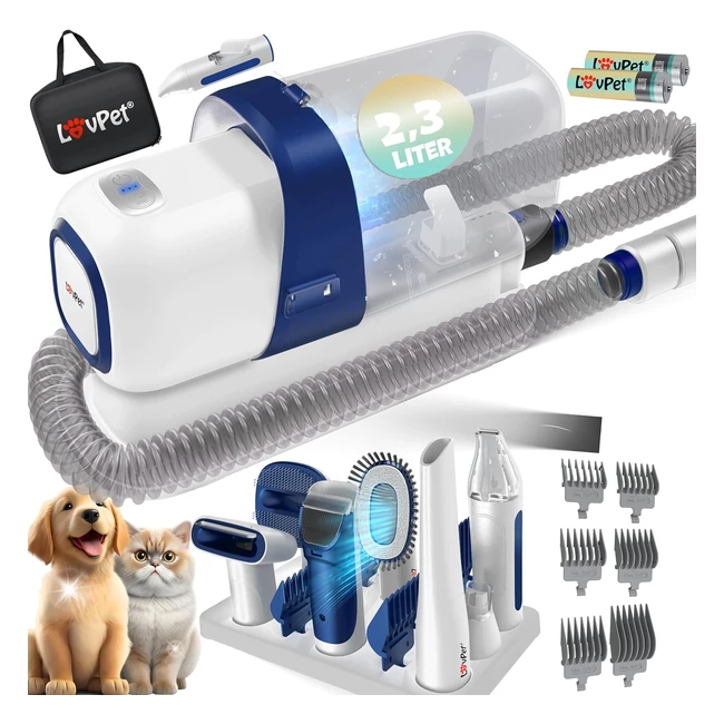 Kesser Hundeschermaschine mit Staubsauger - Leise Schermaschine mit Akku - Haustierpflegeset für Hund & Katze - 7in1