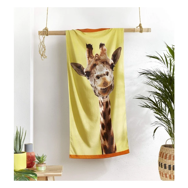 Catherine Lansfield Giraffe Beach Towel - Soft 100% Cotton - 76x160cm - Yellow