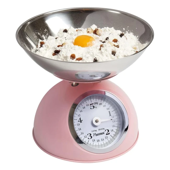 Bilancia da cucina retro Bestron con ciotola rimovibile 5kg rosa