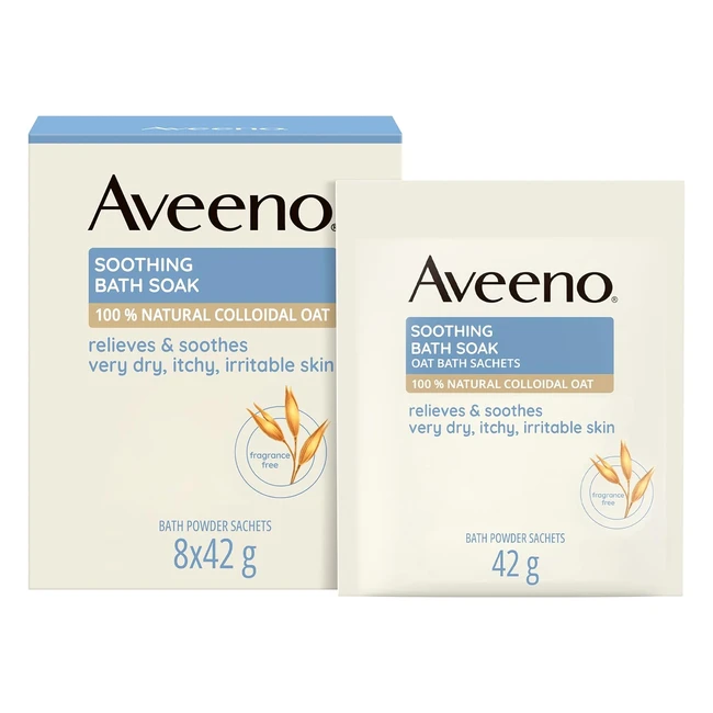 Aveeno Soothing Bath Soak - Relieves & Soothes Very Dry, Itchy, Irritable Skin - 100% Natural Colloidal Oat - 8x42g Sachets