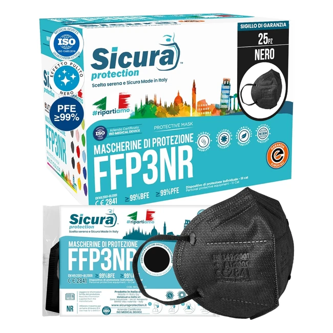 25 Mascherine FFP3 Certificate CE Nere Made in Italy - Sicura e Sanificata