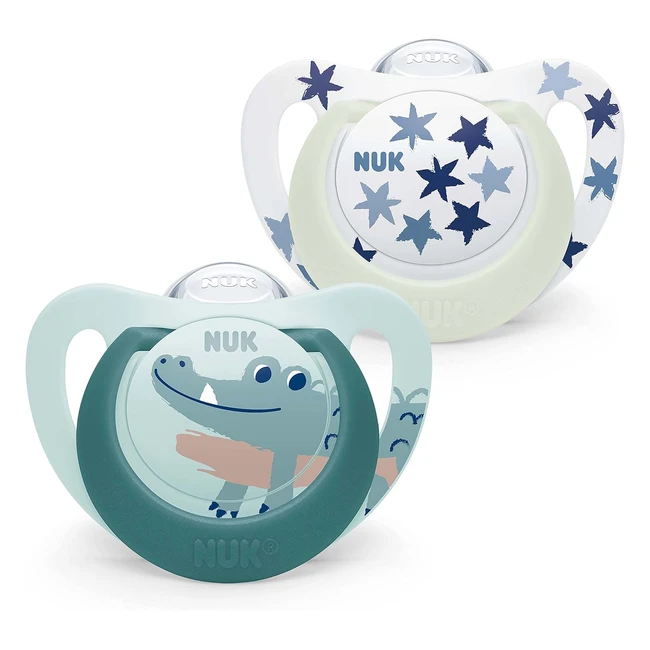 Sucette NUK Star Night & Day pour bébé 18-36 mois - Silicone sans BPA - Crocodile vert - 2 pièces