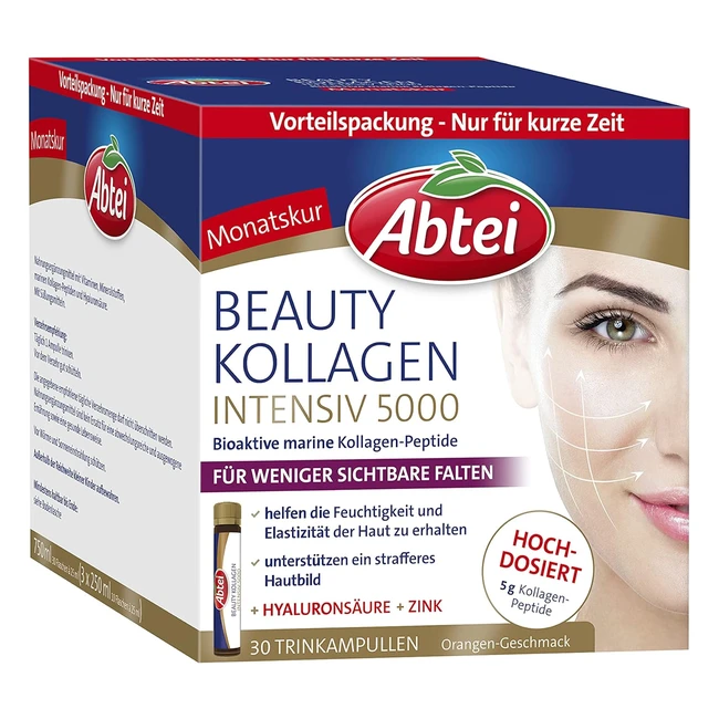 Abtei Beauty Collagen Intensive 5000 - Trinkbare Schönheit mit 5 g Kollagenpeptiden, Hyaluronsäure, Zink und Vitamin C