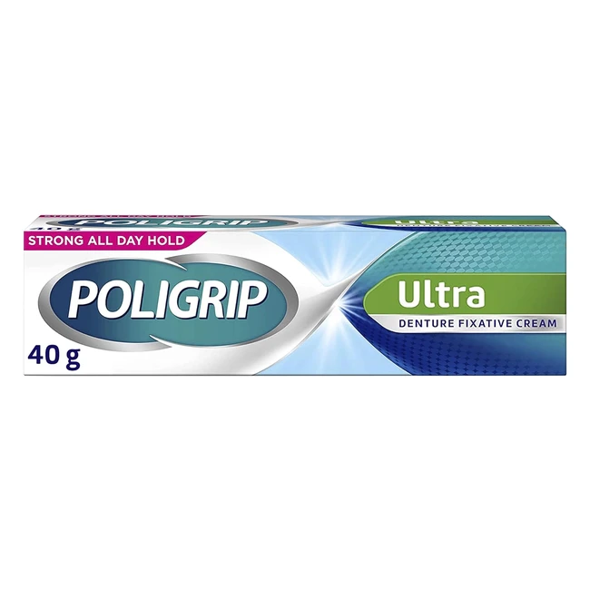 Poligrip Ultra Denture Adhesive Cream - Strong All-Day Hold - 40g