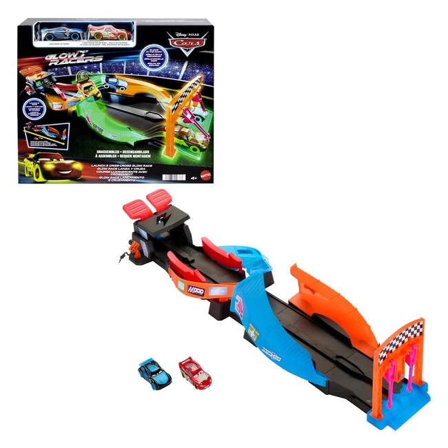 Disney Pixar Cars Glow Racers Launch n Crisscross Playset | Lightning McQueen & Jackson Storm | Toy Cars | HPD80