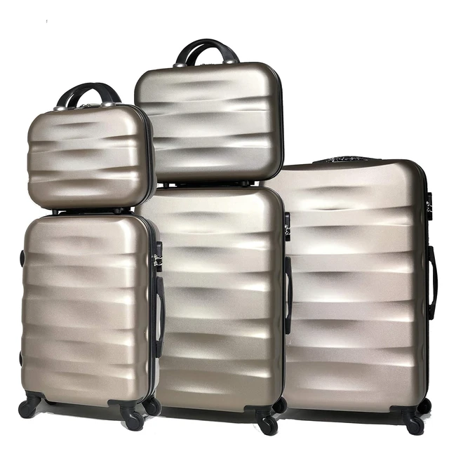 Lot de 5 valises rigides champagne Celims - Réf. 5806 - Vanity 15/17 pouces, Valise cabine, Valise moyenne, Valise grande