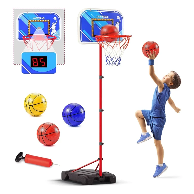 Vatos Panier de Basketball Enfants Hauteur Réglable - Jeu de Basketball avec Lumière LED et 3 Balles - Cadeau Garçon Fille 3-8 Ans