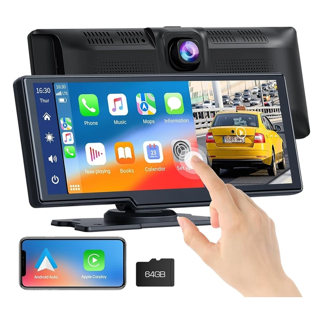 Wireless Car Stereo for Apple CarPlay Android Auto | 926 inch HD Touchscreen | Front 25K Dash Cam | Siri/Bluetooth 5.0/GPS/FM/Aux | Mirror Link