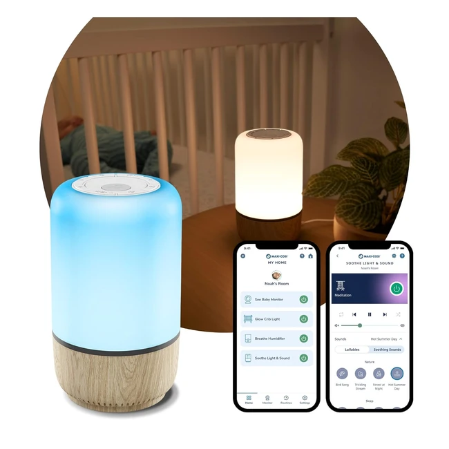 MaxiCosi Soothe Night Light & Sound - Intelligentes Baby Nachtlicht, weißes Rauschen, kompatibel mit Alexa und Google Assistant