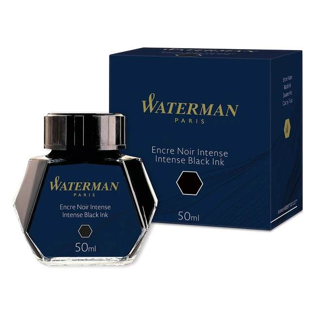 Waterman Fountain Pen Ink Intense Black 50ml Bottle - High-Quality Formula for S