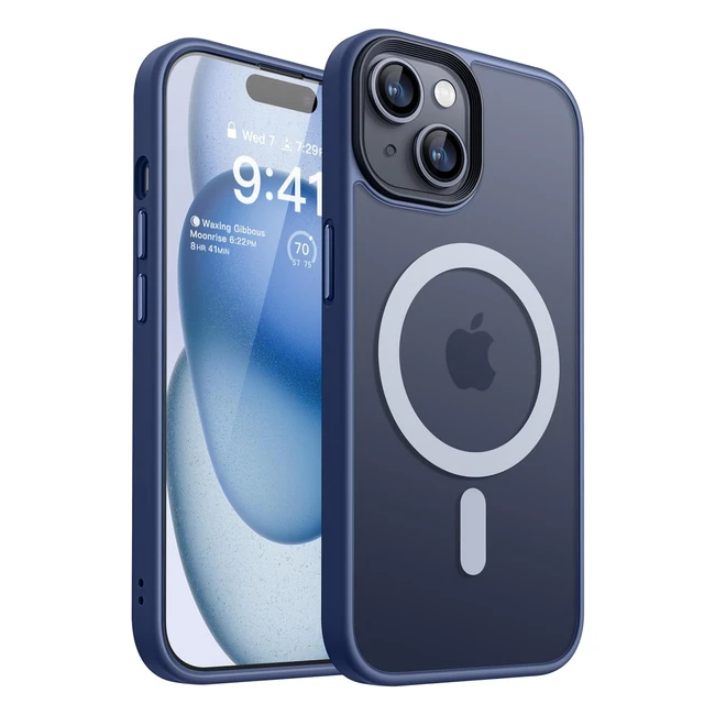 Cover magnetica opaca per iPhone 15, compatibile con Magsafe, custodia traslucida protettiva sottile antiurto - Blu Profondo