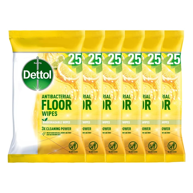 Dettol Antibacterial Floor Wipes - Biodegradable Citrus Zest - 6x25 Cleaning Wip