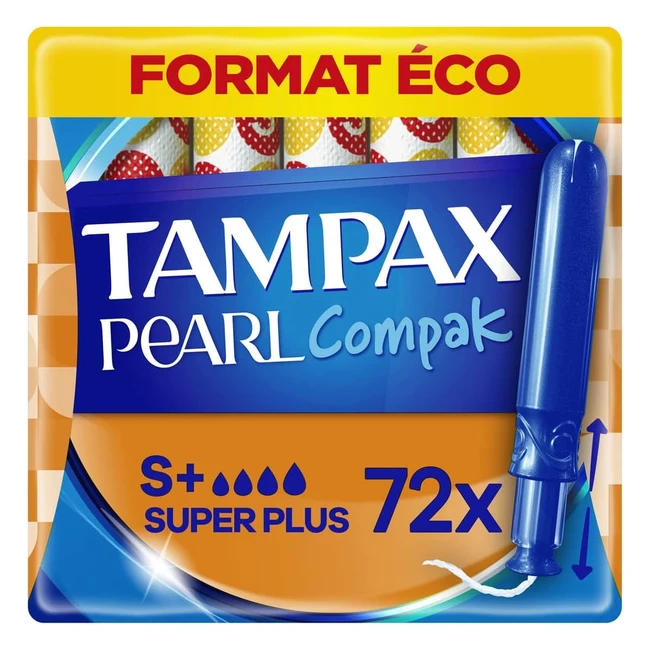 Tampax Compak Pearl Super Plus - 72 tampons avec applicateur doux - Triple confo