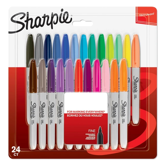 Sharpie Permanent Markers - Fine Point - Assorted Colors - 24 Count - Vibrant, Resilient Ink