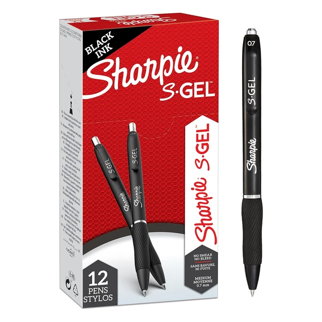 Sharpie Sgel Gel Pens - Medium Point 07mm - Black Ink - 12 Count