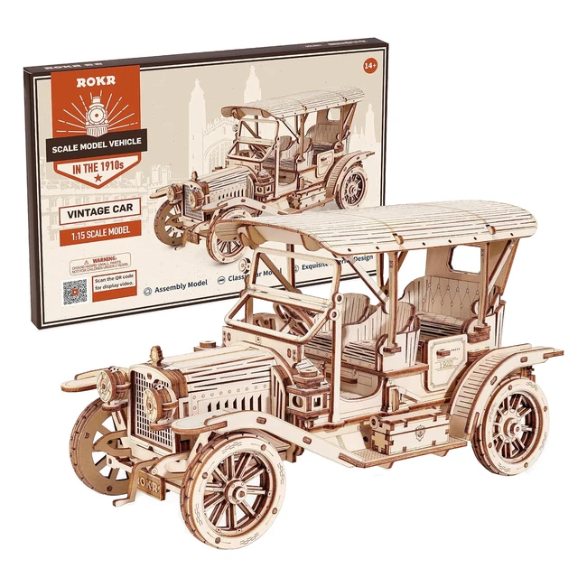 Kit de construcción de coche vintage Rokr Puzzle 3D - Modelo de madera para niños y adultos