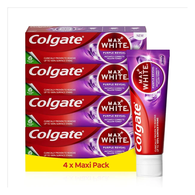 Colgate Max White Purple Reveal Zahnpasta 4 x 75 ml fr weiere Zhne und ein