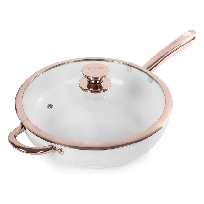 Tower T800003RW Linear Induction Saute Pan with Lid Non Stick Cerasure Coating - White/Rose Gold 26L 28cm