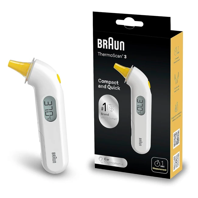 Braun Thermoscan 3 Ear Thermometer - 1 Second Measurement, Audio Fever Indicator, Digital Display