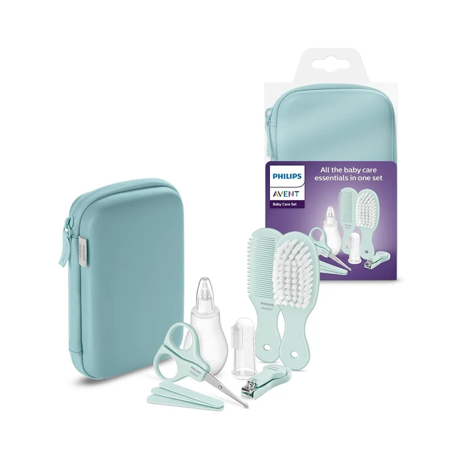 Philips Avent Baby Care Kit - Starter Kit mit 9 Zubehörteilen: Nagelknipser, Schere, 3 Nagelfeilen, Kamm, Haarbürste, Nasensauger und Fingerzahnbürste - Modell SCH40100