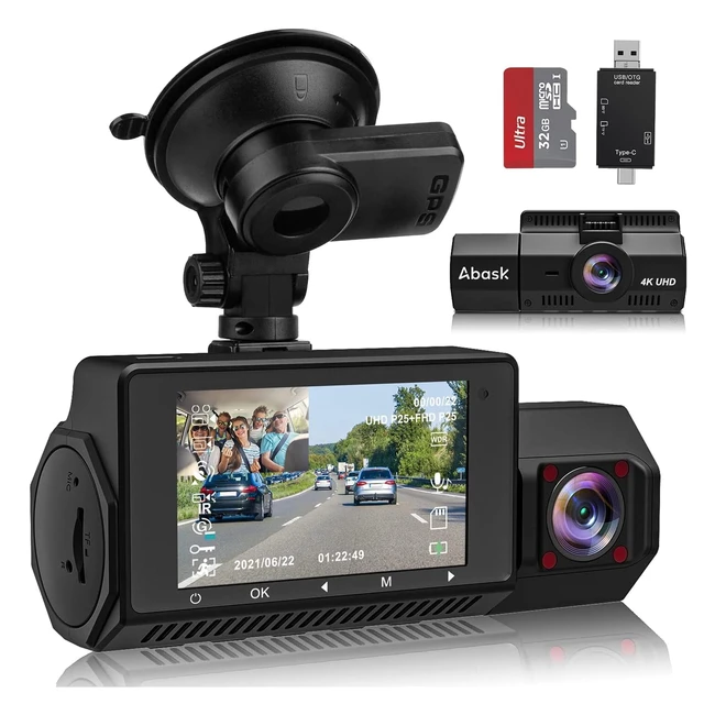 Abask A8 Dash Cam 4K GPS - Telecamera per auto con visione notturna e sensore di