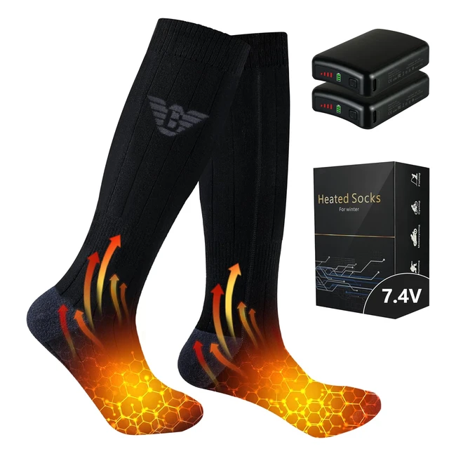 Heated Socks Men Women 74V 3000mAh Electric Rechargeable - Up to 20 Hours - Camping Fishing Cycling Skiing - Size 413