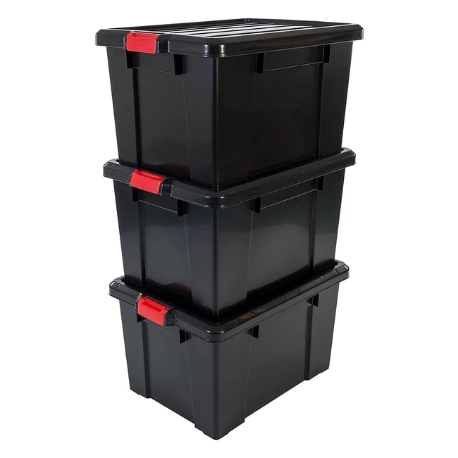 Iris Ohyama Garage Storage Boxes - 68L (3 Pack) - BPA Free - Black - W64 x D45 x H355cm