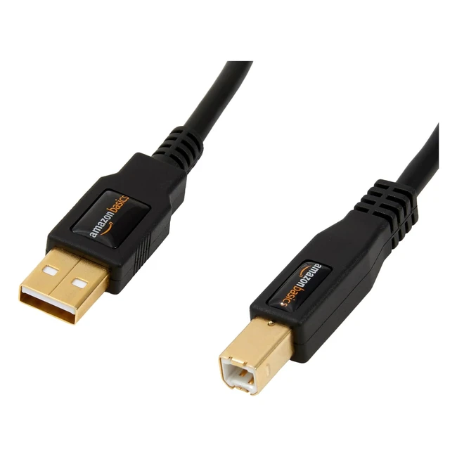Amazon Basics USB-A to USB-B 2.0 Cable for Printer or External Hard Drive - Gold-plated Connectors - 4.8m - Black