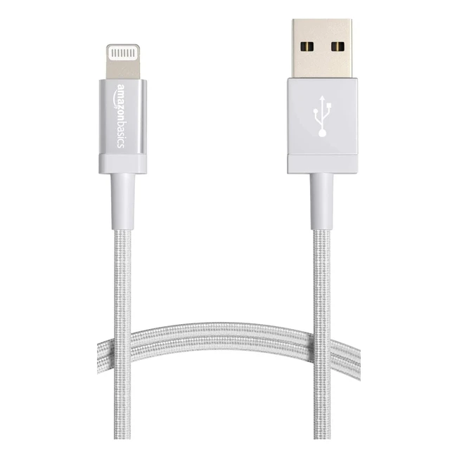 Amazon Basics Nylon Braided Lightning to USB A Ladekabel für iPhone Silber 0.9m - MFi zertifiziert