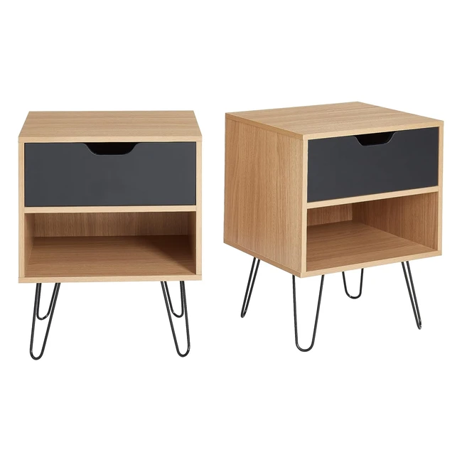 Lot de 2 tables de chevet duo Bata - Style industriel - Pieds épingles en métal - L40 x P34 x H50cm