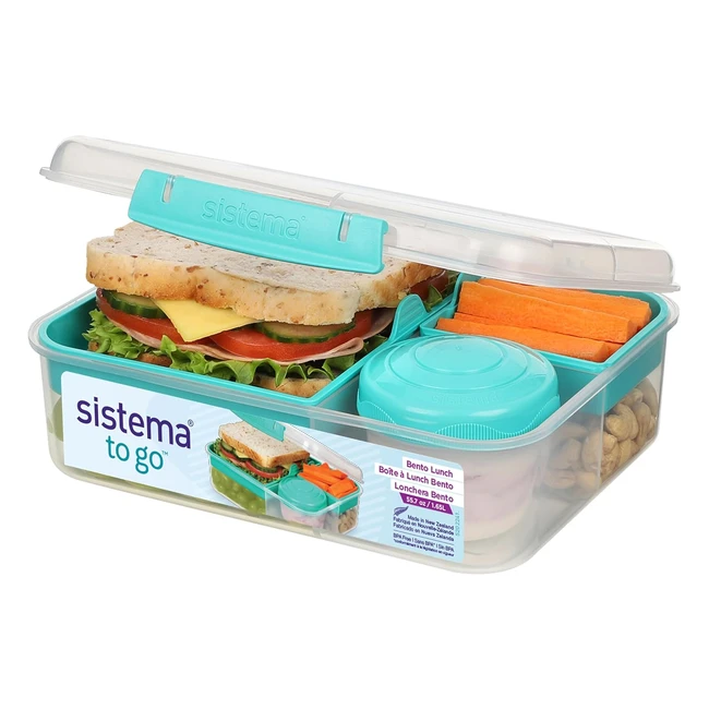 Bento Box Lunch Box with YoghurtFruit Pot  Sistema  BPA-Free  Minty Teal