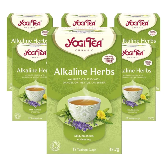 Yogi Tea Alkaline Herbs Organic Herbal Tea - Caffeine-Free Blend of Dandelion, Nettle, and Lavender - 6 Packs x 17 Tea Bags