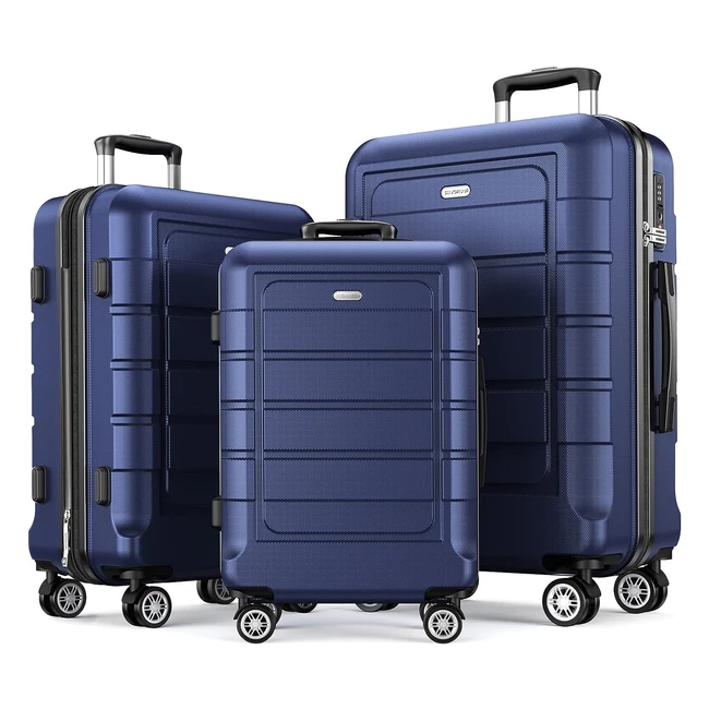 Showkoo Luggage Sets - Lightweight & Durable - 3 Piece Hard Shell PCABS - Spinner Wheels - TSA Lock - Deep Blue