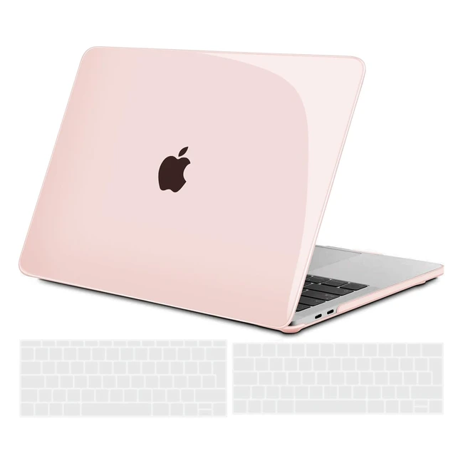 Coque Tecool pour MacBook Pro 13 pouces 2022-2016, M2/M1 A2338/A2289/A2251/A2159/A1989/A1706, Protection mince en plastique et clavier AZERTY en silicone, Rose craie