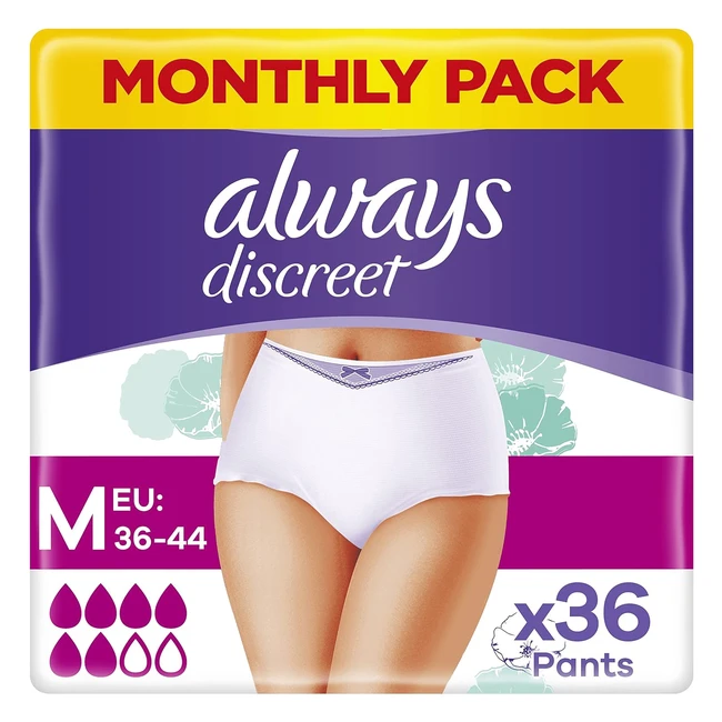 Always Discreet Incontinence Pants Women Medium UK Dress Size 10-16 White Absorbency 6-36 Underwear