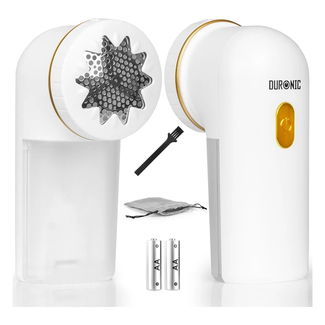 Duronic Fabric Shaver FS22: Remove Lint and Bobbles | 2-Speed Fuzz Remover | Revive Clothes | White/Gold