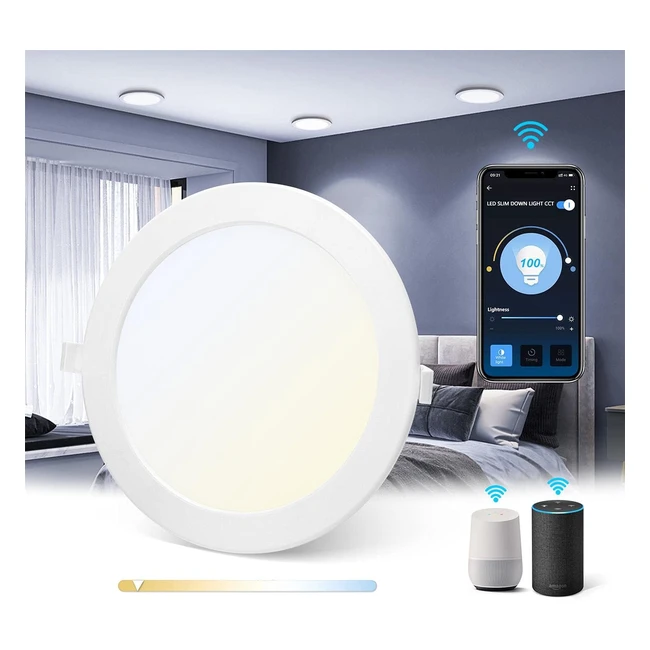 Downlight LED empotrable inteligente Aigostar 18W CCT regulable 3000-6500K 1380lm compatible Alexa y Google Home